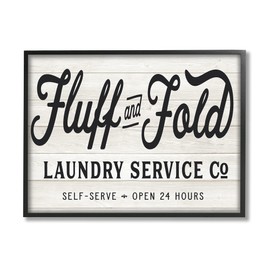 Stupell Industries Farmhouse Fluff and Fold Laundry Advertisement Rustic Pattern, Designed by Lettered and Lined Black Framed Wall Art, 16 x 20, Off- White