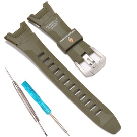 Resin Watch Band Replacement for Casio PRG-110C PRW-1300 PAW-1300 Men's waterproof sport Rubber Strap (Armygreen L)