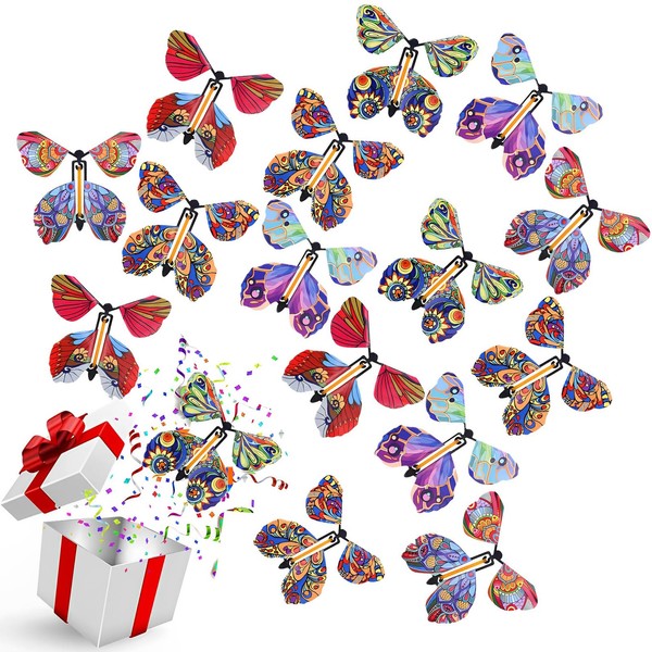 16Pcs Flying Fairy, Attention Autism Bucket Toys, Flying Toys, Magic Tricks for Kids, Magic Mixies, Rubber Band Butterfly as Birthday Gifts, Performance Props, Children Surprise Gifts(Pattern Random)