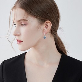 YEESIA Evil Eye Leverback Earrings 925 Sterling Silver Dangle Earrings Evil Eye Jewelry Gift for Women, non, Sterling Silver, Cubic Zirconia