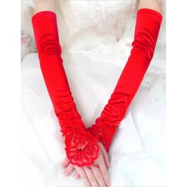 Unbranded Fingerless Long Gloves Elbow Length Satin Gloves Opera Evening Party for Women - Red