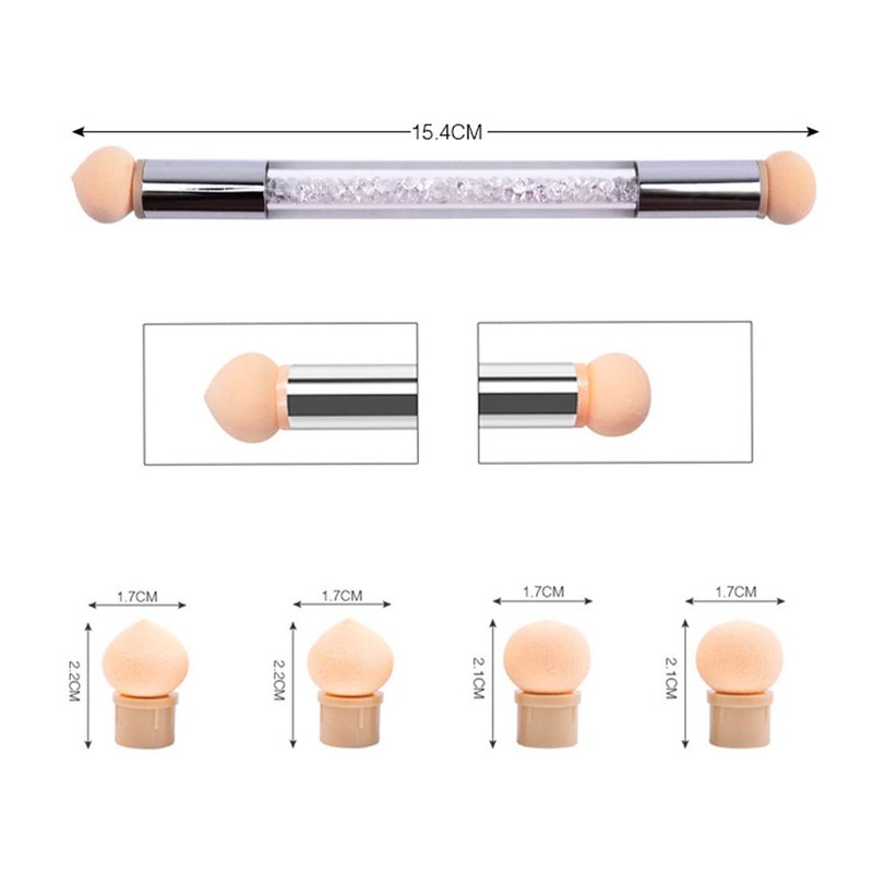 Nail Art Sponge Brush Applicator with 4 Pieces Replacement Head,