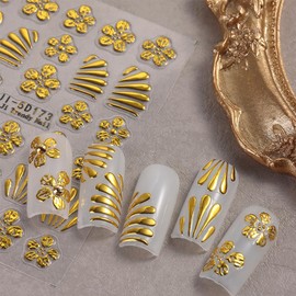 2 Sheets Gold Nail Stickers for Nail Art 3D Starfish Nail Art Stickers Decals Embossed Self-Adhesive Gold Flower Moon Turtle Nails Supplies Spring Summer Nails Decorations for Women Accessories