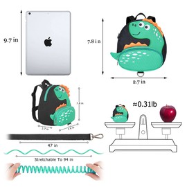 JIANBAO Dinosaur Toddler Backpacks with Leashes Anti Lost Wrist Link for 1.5 to 3 Years Kids Girls Boys Safety (Dinosaur, Black)