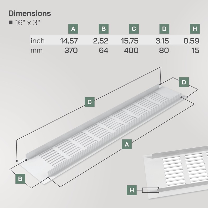 Vent Systems 16 x 3 Inch (Outer Dimensions) Air Supply