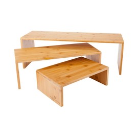 Restaurantware 8 In x 24 In x 8 In Shelf Riser, 1 Rectangle Wood Display Riser - 3 Tier, For Retail & Merch&ise, Natural Bamboo Display Shelf St&, Display Treats, Jewelry, Figurines, Or Collectables