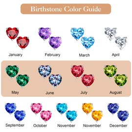 Aretes de piedra natal de 0,8 quilates para mujer, chapados en oro blanco de 18 quilates, hermosos aretes de piedra natal de corazón genuino o creado para mujer, regalo de cumpleaños para mamá, día de San Valentín, Plata de ley, Circonia cúbica