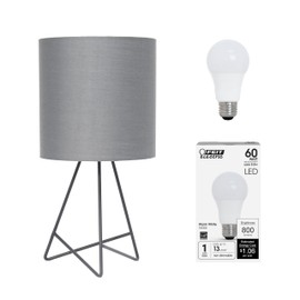 Simple Designs LT2066-GOG-LB 14" Down to The Wire Table Lamp for Bedroom, Living Room, Entryway, Office, Gray with Gray Shade, with Feit LED Bulb Included