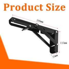 CEEYSEE Pack of 2 Folding Console 200 mm Heavy Duty Folding Console Folding Angle 90 Degree Space Saving Folding Shelf for Study, Garage, Office, Table, Home, Kitchen (Black 200 mm)