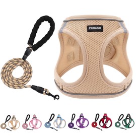 PUKAKO Dog Harness, Cat Leash Set, Small Dogs, Dog Harness, Cats, Clothes, Mesh Material, Gentle on the Body, Includes Reflective Material, Adjustable, Easy to Put On and Take Off, Prevents Pulling, Popular, Stylish, Cute (Khaki, S)