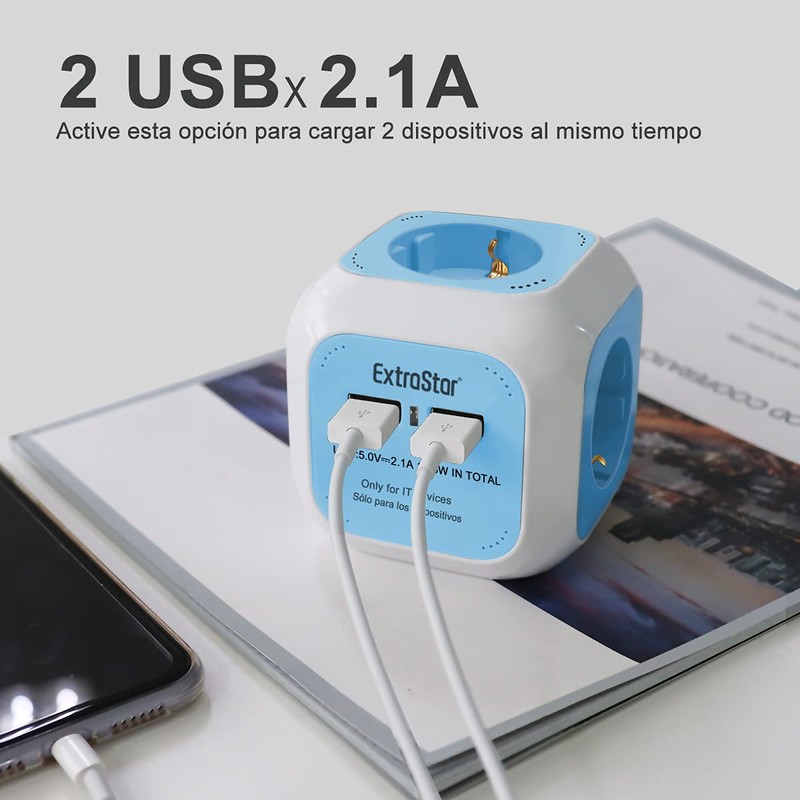 EXTRASTAR 6 in 1 USB Power Strip with 4 Sockets