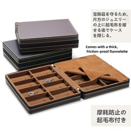 SANSREPONSE Jewelry Case Chest Box Display Tray Portable with Zipper Organizer Faux-Leather for Travel Jeweler Accessory Necklace Earring Ring Storage(BK-GR)
