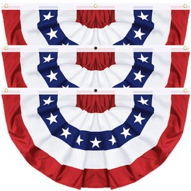 3 Pack 3x6 FT USA Pleated Fan Flag, American Bunting Flag Patriotic Half Fan Banner 4th of July Decorations Outdoor Memorial Day Decor Fourth July Independence Day Outside Red White and Blue Decor