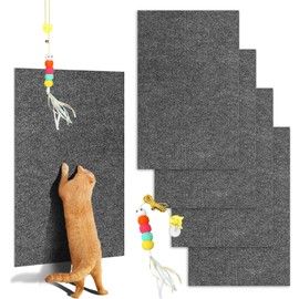 4PCS Cat Scratch Mats 39”x12”,Trimmable Cat Scratching Post Carpet Cover Self-Adhesive Cat Tree Shelves Replacement Parts Matfor Couch Furniture Included a Pendant Toy (Dark Grey)
