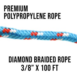 Boxer Tool 3/8" x 100' Utility Diamond Braided Polypropylene Multi Purpose Rope - BoxerTool
