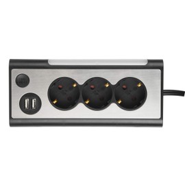 Electraline 62512, Mehrfachsteckdose, 3-fach Steckdosenleiste mit 2 USB-Anschluss und LED-Nachtlicht (mit Schalter) Multifunktionale Ecksteckdose für Küche und Büro (1, 5M Kabel)