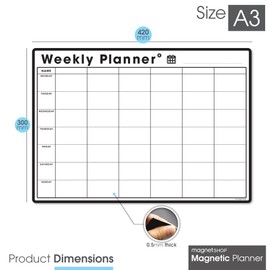 TMS Magnetic Weekly Planner and Organiser A3 | Customisable Whiteboard for Family or Business Tasks and Meal Planning | with 4 Free Magnetic Dry Wipe Pen (Black - 6 Column, A3)