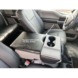 Car Console Covers Plus Made in USA fits Ford F150 F250 2014-2025 with 40/20/40 Jump Seat Faux Leather Auto Armrest Center Console Cover Match Console Lid Shown and Open Black