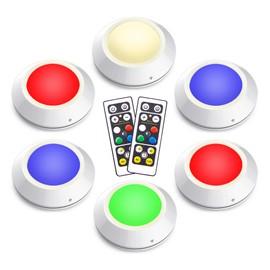 HONGUT LED Puck Lights with Remote, Color-Changing Tap Lights for Cabinets, Closets, Kitchen & Hallway (Battery Operated, Stick-On Installation)