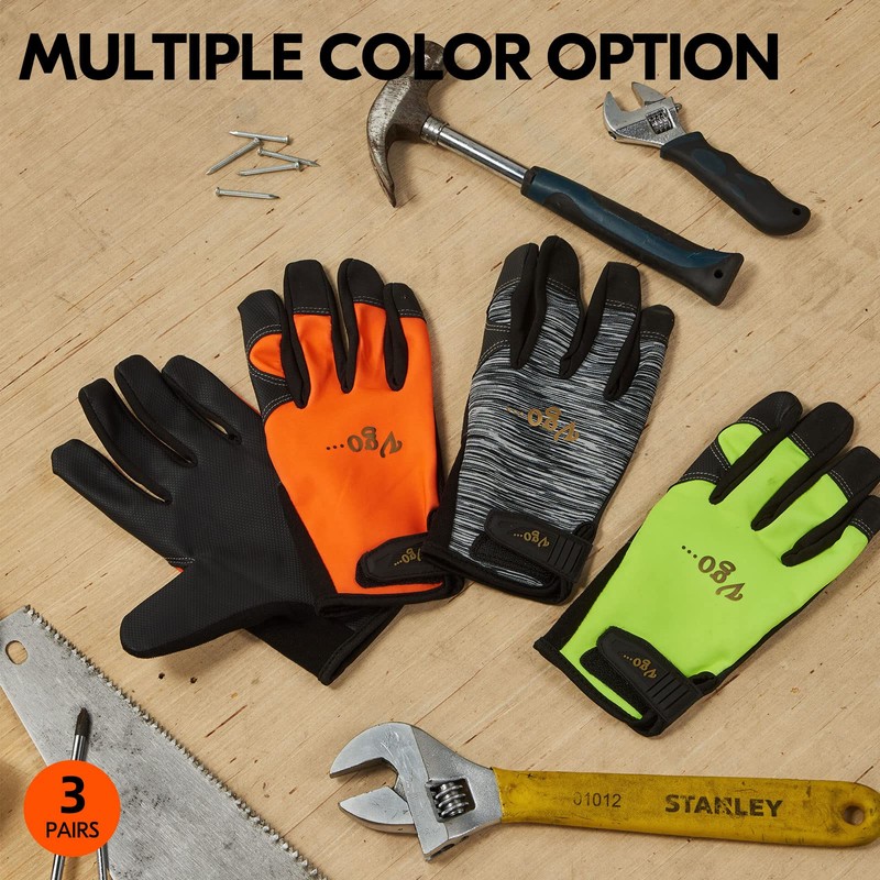 Vgo... 3 Pairs High Dexterity Touchscreen PU Leather Work Gloves