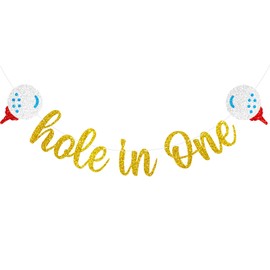 Hole In One Party Banners Golf First Garland Banners Gold Glitter for Boy Girls Theme Party Supplies