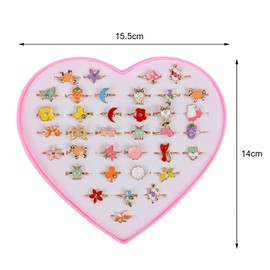 OSDUE Little Girl Jewel Rings, 36 PCS Adjustable Duplicate-Free Kids Jewelry Ring Set, Pretend Play and Dress Up Rings for Girls, Perfect Birthday/Children'S Day/New Year Gift for Girls Aged 3-12