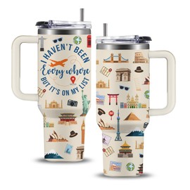 WWHSAI World Travel 40oz Tumbler - I Haven't Been Everywhere But It's on My List, Travellers Stainless Steel Insulated Travel Adventure Awaits Coffee Cup, Birthday Christmas Trip Gifts for Girl Women