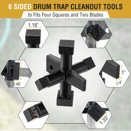 Feekoon 6 Sided Cleanout Plug Wrench, Plumbing Tools and Plumbing Wrench, Threaded Drum Trap Tools for Both Slotted or Square Countersunk Cleanout Plugs Drum Traps Heavy Duty Iron(Black)