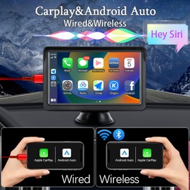 Eunavi 7" Portable Car Stereo Wireless CarPlay & Android Auto Screen for 2024 Latest Car Portable Touchscreen Display with Bluetooth, GPS Navigation, Voice-Control, 360° Rotation