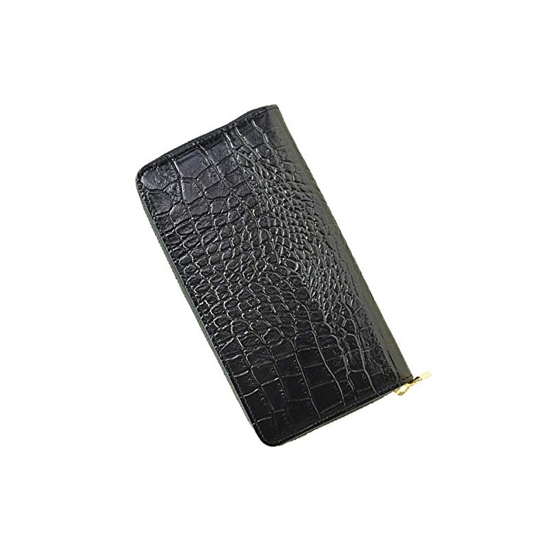 Rinre Long Wallet, Zipper, Round, Genuine Leather, Embossed Crocodile, Made