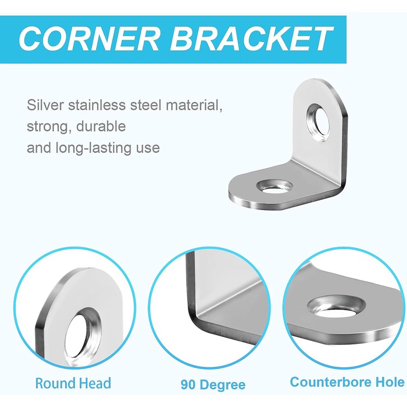 20Pcs Stainless Steel L Brackets - 20mm Right Angle Corner