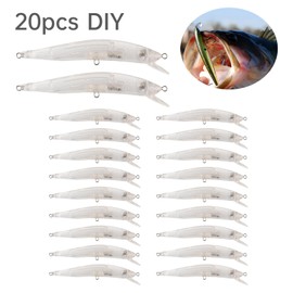 OriGlam 20pcs Blank Unpainted Minnow Crankbait, Blank Crankbaits Unpainted Topwater Fishing Lures, Unpainted Blank Lure Minnow for Bass Salmon Trout