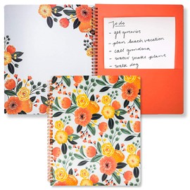 Steel Mill & Co Cute Large Spiral Notebook College Ruled, 11" x 9.5" with Durable Hardcover and 160 Lined Pages, Orange Floral