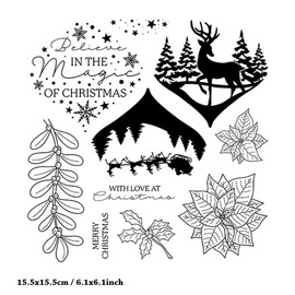 Arbuya Sellos transparentes con diseño de ramas de bayas de Navidad, ciervo, trineo, copos de nieve, para hacer tarjetas de Navidad, decoración y álbumes de recortes, sellos de goma para manualidades