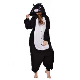 NEWCOSPLAY Animal Onesie Costume Adult Pajamas Plush One Piece Cosplay Costume(Black Cat,X-Large)