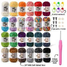 20 Pack Multicolor Crochet Yarn, Fluffy Chunky Chenille Yarn for Crocheting, Fuzzy Velvet Yarn for Crochet Kit, Baby Yarn for Crocheting Soft Amigurumi Yarn Set A (100g/87yds Each)
