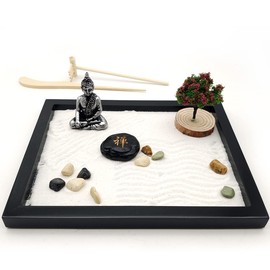 LuXianYS Japanese Zen Sand Garden, Mini Zen Garden Set, Zen Garden Kit, Mini Table Zen Sand Garden Kit with stons, 8.5x6.5 Meditation Gift Set for Home & Office Desk Accessories
