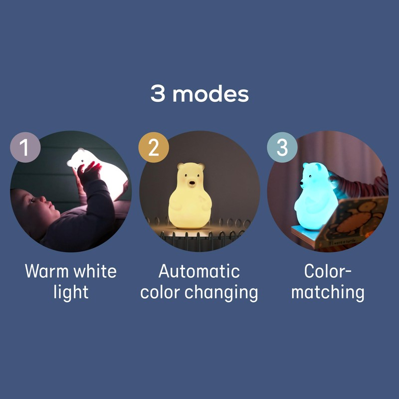 Angelcare Lumicolor Bear Baby Night Light, Color-Changing and Rechargeable Kids