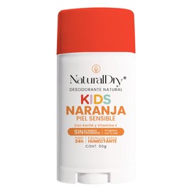NaturalDry - Kids Piel Sensible - Desodorante orgánico SIN Bicarbonato de Sodio - Natural para niños - No obstruye los poros - Elimina el mal olor - SIN ALUMINIO - Sin parabenos - Aroma Naranja - en barra (1 unidad)