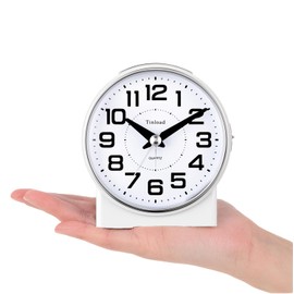 4.3" No Ticking Analog Alarm Clock,Silent Readable for Seniors,Easy to Set,Gradual Rise Alarm,Big Numbers,On/Off Switch on Side,Gentle Wake,Snooze,Lighted on Demand,Battery Operated,White