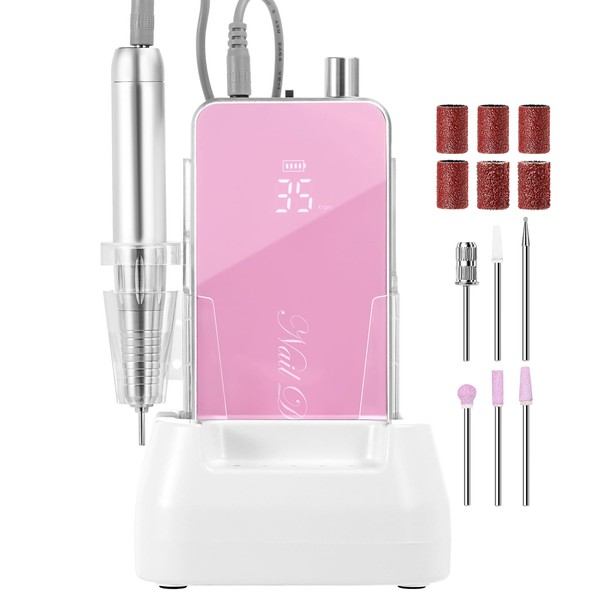 Makartt Professional Nail Drill, Nouvella 35000RPM Electric Nail Filer Machine with Coreless Motor for Acrylic Gel Nail, Rechargeable Efile with Nail Drill Bit Set, Manicure Salon Home DIY Use, Pink