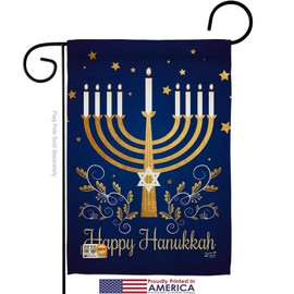 Angeleno Heritage Happy Hanukkah Garden Flag Set Wall Hanger Winter Candle Bonsai Menorah Jewish Chanukah David Small Decorative Gift Yard House Banner Made in USA 13 X 18.5