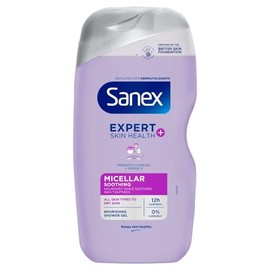 Sanex Expert Skin Health+ Micellar Soothing Shower Gel 450 ml, for dry skin, body wash for men & women, nourishes skin, soothes skin tightness, 12 hour hydration, prebiotic & postbiotic complex