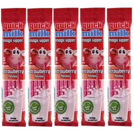 Quick Milk Strawberry 5 Bags of 5 Straws Magic Milk Drinking Straws