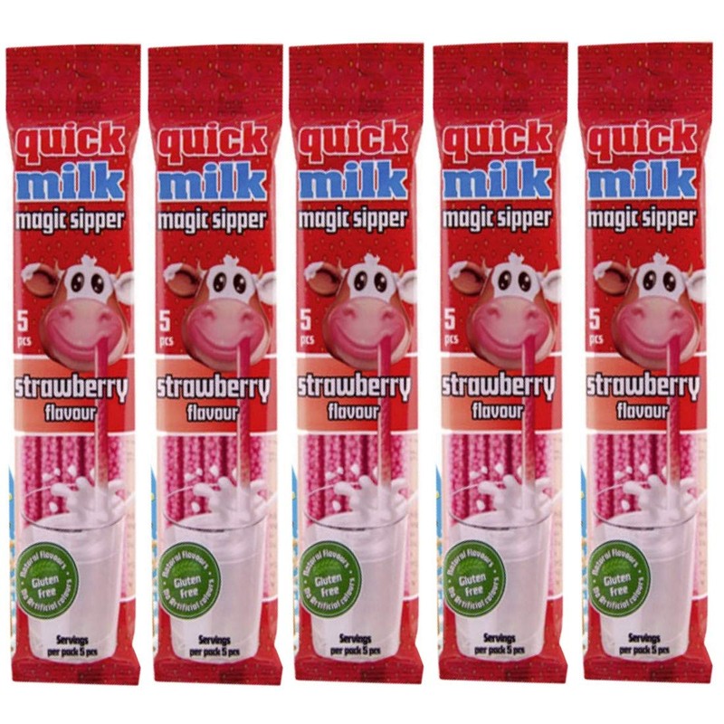 Quick Milk Strawberry 5 Bags of 5 Straws Magic Milk