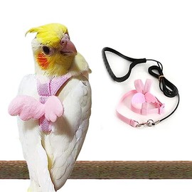 Lopsity Parrot Harness Adjustable Bird Harness Flying Rope Straps Outdoor Training Traction Rope for Small Parrots Anti-Bite,Bird Nylon Rope with Cute Wing (Pink)