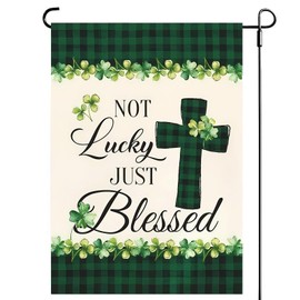 St Patricks Day Christian Shamrock Garden Flags 12x18- Not Lucky Just Blessed Plaid Small Yard Flag Double Sided Banner for Holiday Yard Outside