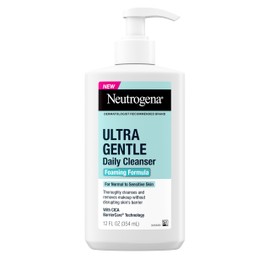 Neutrogena Ultra Gentle Foaming Facial Cleanser, Daily Face Wash for Sensitive Skin, Gently Removes Dirt, Oil & Makeup Without Over-Drying, Fragrance-Free, 12 fl. oz
