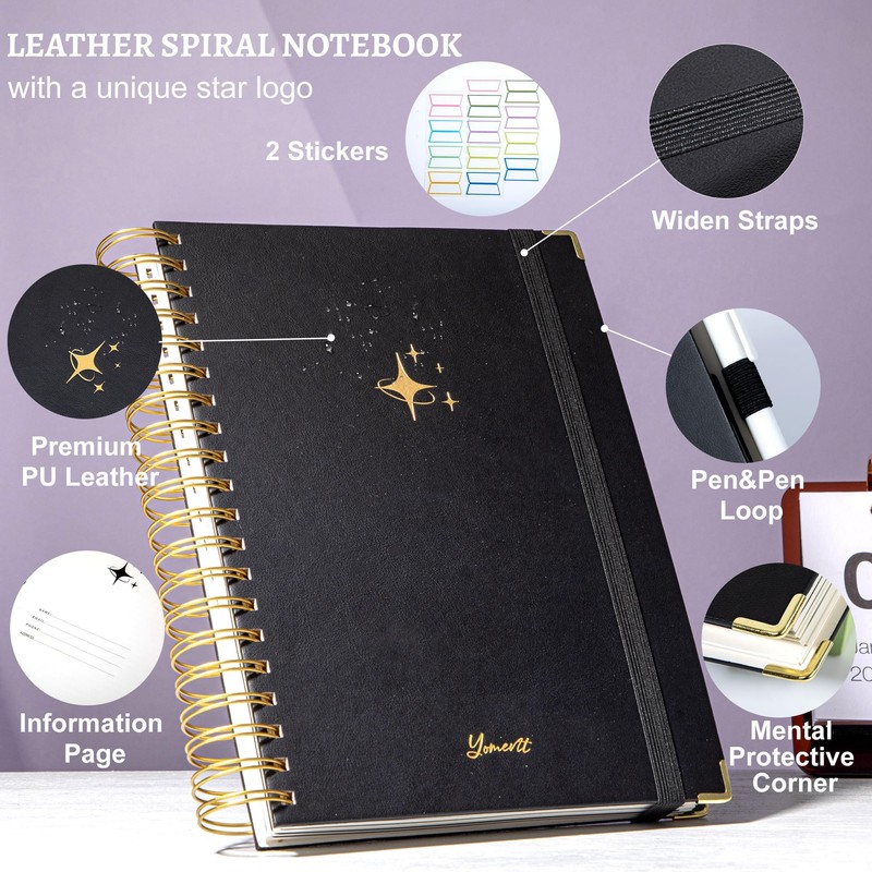 Yoment Leather Spiral Notebooks for Work 5 Subject Notebook College