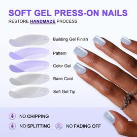 SHANGMENG Press on Nails Square - Soft Gel Press on Nails Short, Blue Chrome Fake Nails with Nail Glue for Women Gift, Stick On Nails in 16 Sizes - 32 Reusable Nails Kit, Aurora Light Blue